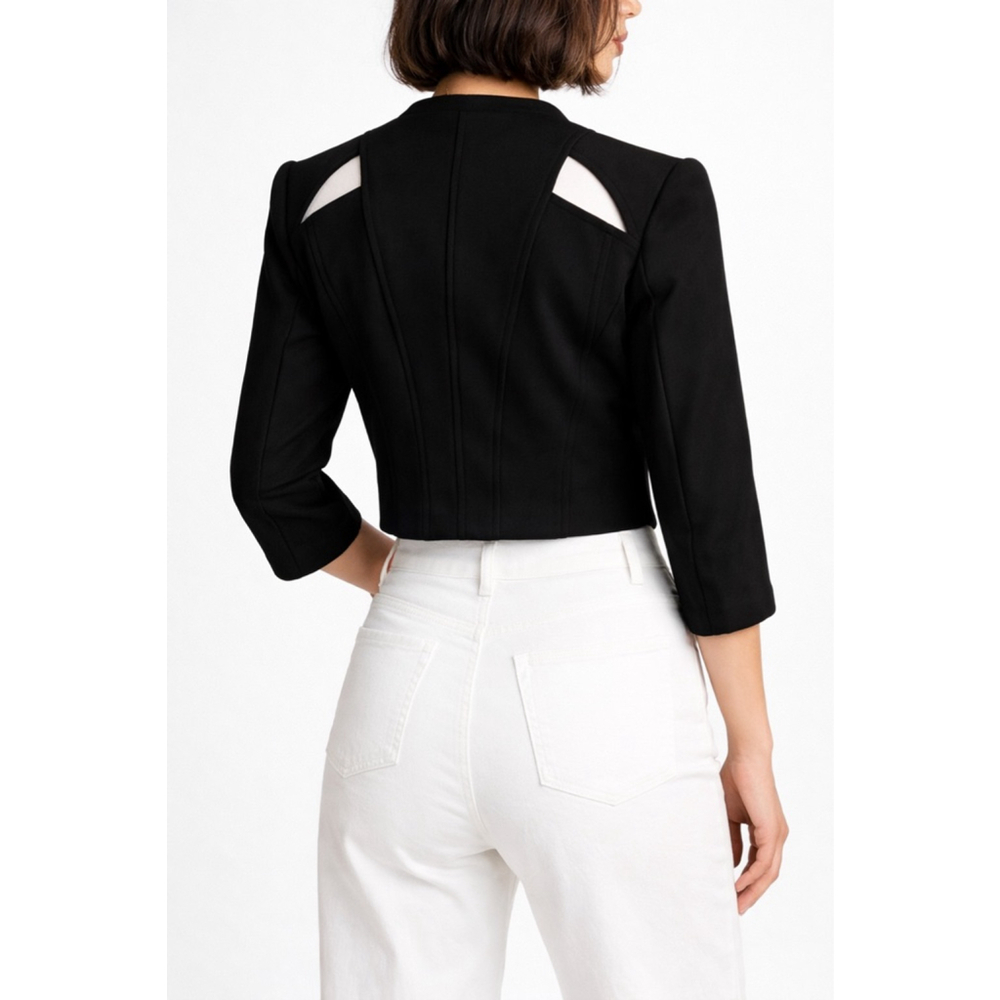Tamara Mellon Black Cropped‎ Cutout Back Jacket Size 6 Zip Front EUC